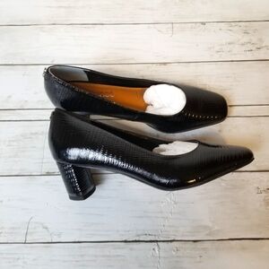 J. Renee Olivienne Black Lizard Print Square Toe Block Heel Pumps